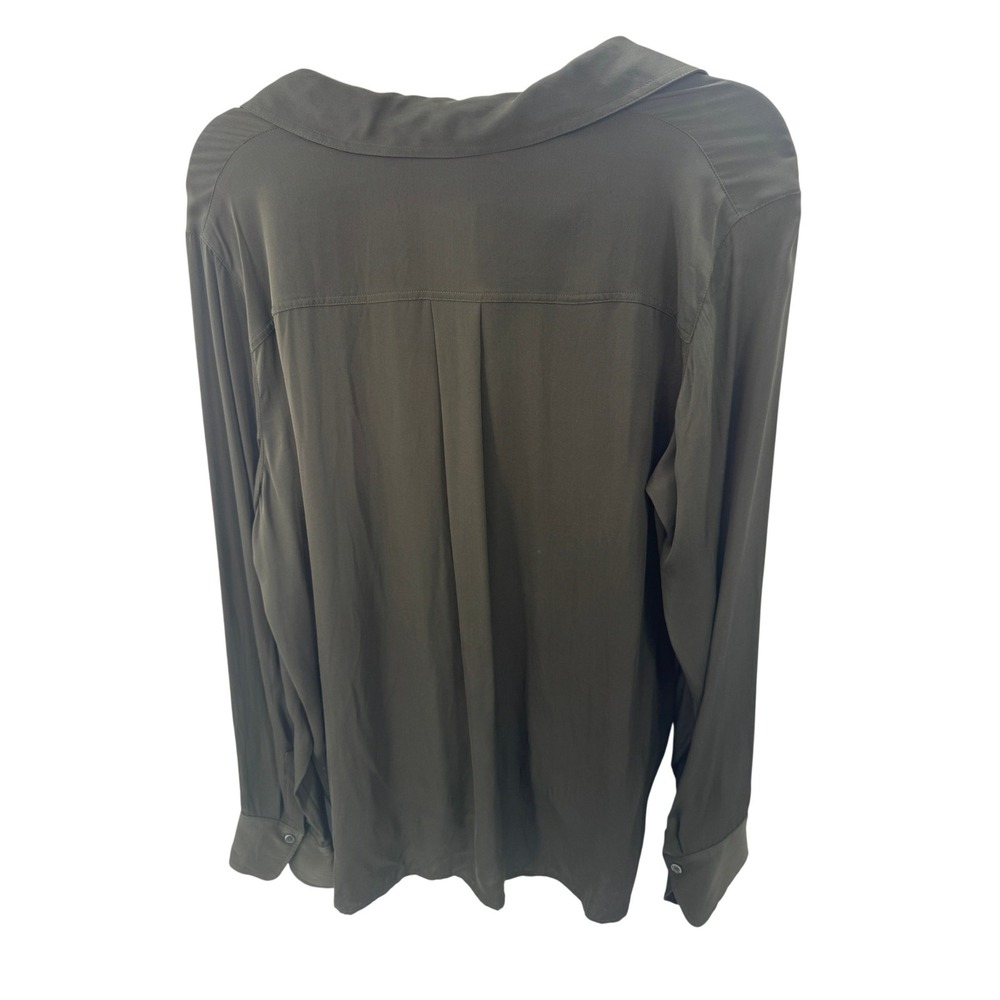 Vince Button Down Shirt Size XL Olive Green Silk Blend Top Long Sleeve - Picture 4 of 11